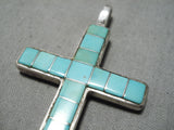 Native American Unique Vintage Santo Domingo Turquoise Sterling Silver Cross Pendant-Nativo Arts