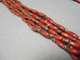 Important Yazzie Native American Navajo Tubule Coral Sterling Silver Heishi Necklace-Nativo Arts