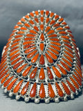 Monumental Native American Navajo Coral Teardrop Sterling Silver Bracelet Cuff-Nativo Arts