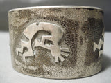 Huge Vintage Native American Navajo Dancing Kokopelli Sterling Silver Bracelet Old-Nativo Arts
