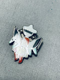 Spectacular Vintage Native American Zuni Inlay Turquoise Jet Coral Kachina Sterling Silver Pin-Nativo Arts