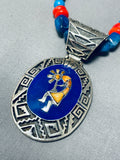 Remarkable Dancing Kokopelli Native American Navajo Lapis Sterling Silver Necklace-Nativo Arts