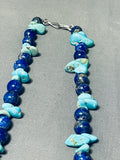 Unbelievable Native American Navajo Turquoise & Lapis Sterling Silver Necklace-Nativo Arts