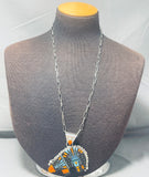 Extreme Detail Native American Navajo Turquoise Inlay Sterling Silver Necklace-Nativo Arts