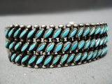 Museum Vintage Native American Zuni Slanted Turquoise Sterling Silver Bracelet Old-Nativo Arts