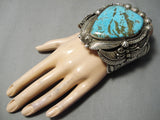 Statement Vintage Native American Navajo Colossal Turquoise Slab Sterling Silver Bracelet-Nativo Arts