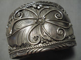 Intricate! One Of The Best Vintage Native American Navajo Carved Leaves Sterling Silver Bracelet-Nativo Arts