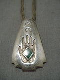 Native American Amazing Vintage Hands Inlay Turquoise Sterling Silver Necklace-Nativo Arts