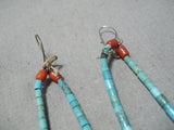 Exquisite Vintage Native American Navajo Turquoise & Coral Jacla Earrings Old-Nativo Arts