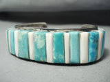Thick Quality Vintage Native American Navajo Turquoise Riased Inlay Sterling Silver Bracelet-Nativo Arts