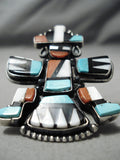 Huge Huge Native American Navajo Turquoise Sterling Silver Coral Kachina Ring!-Nativo Arts