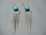 Breathtaking Vintage Native American Navajo Blue Gem Turquoise Sterling Silver Earrings-Nativo Arts