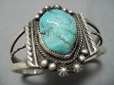 Rare Aqua Blue Turquoise Vintage Native American Navajo Sterling Silver Bracelet Old-Nativo Arts