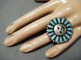 Heavy Happy Face Vintage Native American Navajo Turquoise Sterling Silver Ring-Nativo Arts