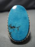 Rare Vintage Native American Navajo Blue Diamond Turquoise Sterling Silver Ring Old-Nativo Arts