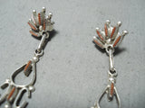 Exceptional Zuni Coral Sterling Silver Dangle Earrings Native American-Nativo Arts
