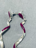 Spectacular Native American Navajo Sugulite Sterling Silver Large Spiral Earrings-Nativo Arts