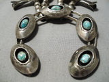 Huge Heavy Vintage Native American Navajo Turquoise Sterling Silver Squash Blossom Necklace Old-Nativo Arts
