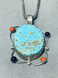 Betty Bennett Vintage Native American Navajo Turquoise Turtle Sterling Silver Necklace-Nativo Arts