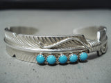 Fascinating Native American Navajo 5 Sleeping Beauty Sterling Silver Feather Bracelet-Nativo Arts
