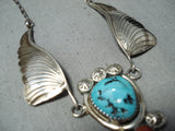 Dramatic Vintage Native American Navajo Sleeping Beauty Turquoise Sterling Silver Necklace Old-Nativo Arts