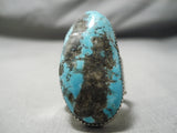 One Of The Biggest Huge Native American Navajo Persin Turquoise Sterling Silver Ring-Nativo Arts