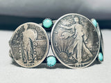 One Of The Best Vintage Native American Navajo Coin Turquoise Sterling Silver Bracelet-Nativo Arts