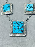 Palatial Vintage Native American Navajo Squared Turquoise Sterling Silver Necklace-Nativo Arts