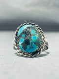 Incredible Vintage Native American Navajo Pilot Mountain Turquoise Sterling Silver Ring-Nativo Arts