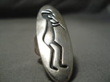 Towering Vintage Hopi Native American Navajo Flute Man Sterling Silver Ring Old-Nativo Arts