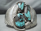 Huge Flank Vintage Native American Navajo Blue Jay Turquoise Sterling Silver Bracelet-Nativo Arts