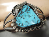Rare Vintage Native American Navajo Triangular Turquoise Sterling Silver Bracelet Cuff Old-Nativo Arts
