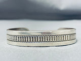 Superb Vintage Native American Navajo Signed Sterling Silver Heavy Bracelet-Nativo Arts