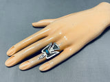 Huge Bird Vintage Native American Navajo Turquoise Sterling Silver Ring-Nativo Arts