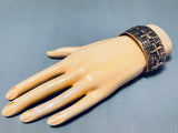 Heavy Hand Detailed Native American Navajo Copper Wide Heavy Bracelet-Nativo Arts
