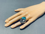 Mens Heavy Vintage Native American Navajo Morenci Turquoise Sterling Silver Ring-Nativo Arts