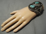 Exceptional Vintage Native American Navajo Carico Lake Turquoise Sterling Silver Bracelet Old-Nativo Arts