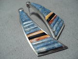 Important Vintage Native American Navajo Chalres Loloma Student Lapis Sterling Silver Earrings-Nativo Arts