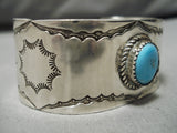 Hand Tooled Vintage Native American Navajo Native American Navajo Sky Blue Turquoise Sterling Silver Bracelet-Nativo Arts