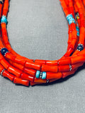 Authentic Singer Native American Navajo Coral Turquoise Sterling Silver Necklace-Nativo Arts