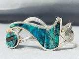 One Of The Most Unique Vintage Native American Navajo Turquoise Inlay Sterling Silver Bracelet-Nativo Arts