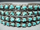 World Of Intricacy Vintage Native American Zuni Carved Turquoise Sterling Silver Bracelet-Nativo Arts