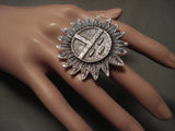 51 Gram Monster Navajo Tufa Cast Native American Jewelry Silver Sun Ring!!-Nativo Arts