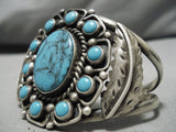 Stunning Vintage Native American Navajo Deepset Turquoise Sterling Silver Native Bracelet Cuff-Nativo Arts