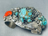 Native American Tortoise Francisco Gomez Hand Carved Turquoise Sterling Silver Bracelet-Nativo Arts