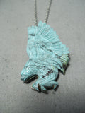 Completely Hand Carved Eagle Vintage Native American Navajo Turquoise Sterling Silver Necklace-Nativo Arts