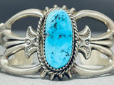 Astonishing Vintage Native American Navajo Kingman Turquoise Sterling Silver Bracelet Signed-Nativo Arts