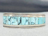 Stunning Vintage Native American Navajo Blue Diamond Turquoise Sterling Silver Bracelet Signed-Nativo Arts