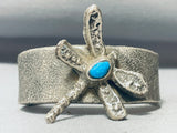 Heavy 87 Gram Vintage Native American Navajo Turquoise Sterling Silver Dragonfly Bracelet-Nativo Arts