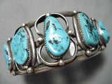 Impressive Vintage Native American Navajo Old Kingman Turquoise Sterling Silver Bracelet Native-Nativo Arts